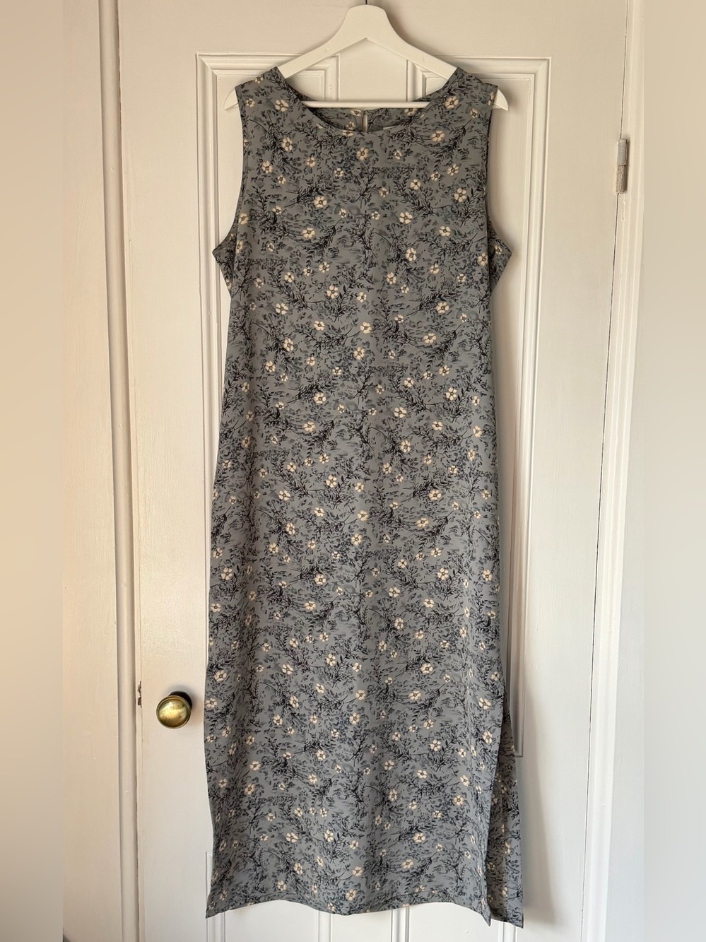 Vintage 90s Norton McNaughton Gray Floral Maxi Dress Size L